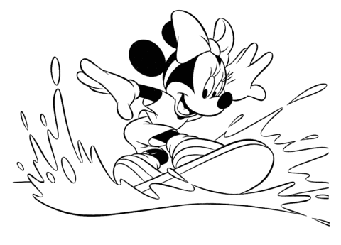 Minnie Mouse Surfing Coloring Page